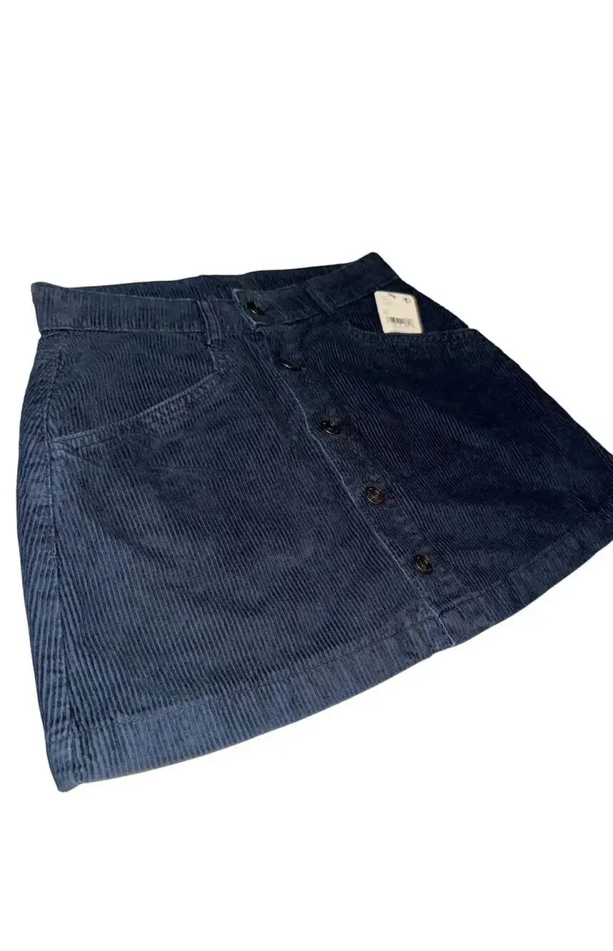 Free People Corduroy Skirt Size 0 Blue Button Front Mini